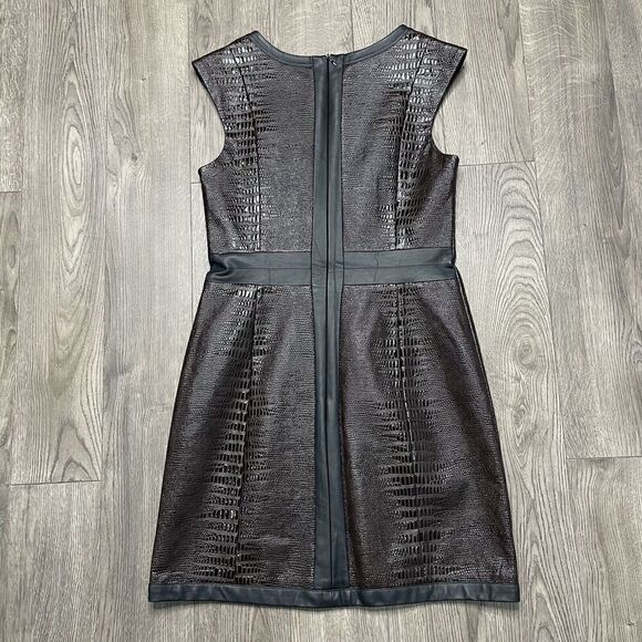mark. Brown Black Faux Leather Sheath Dress Embossed Animal Print Size Medium - Picture 7 of 12